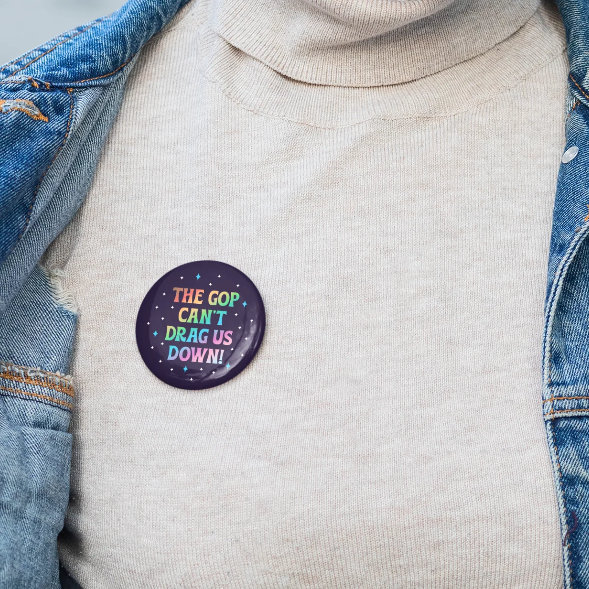 "The GOP Can't Drag Us Down!" Fan and Button Set - Image 3